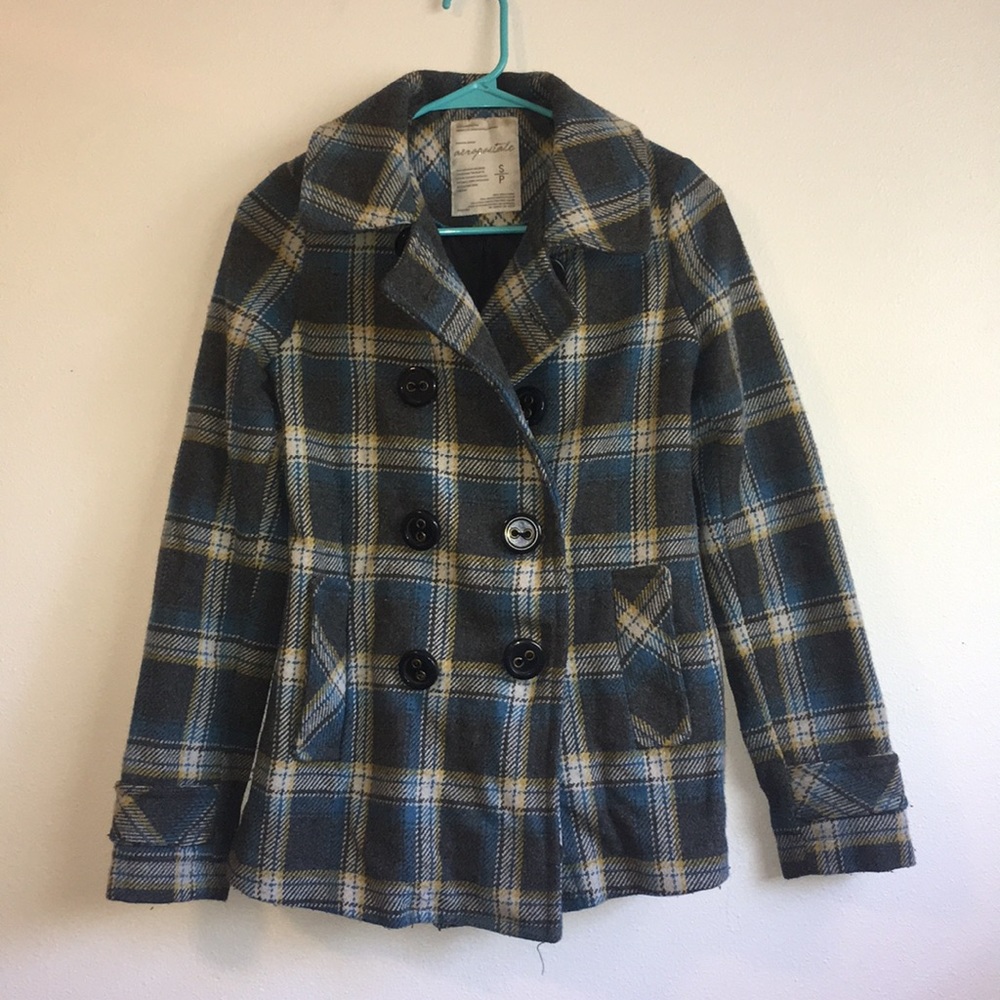 Aeropostale Plaid Pea Coat